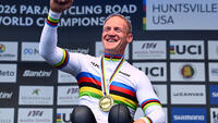 Picture by Olly Hassell/SWpix.com - 04/09/2026 - Cycling - 2026 UCI Para-cycling Road World Championships - Huntsville, Alabama, United States of America - Men H3 Individual Time Trial (ITT) podium - Marvin Odent (Belgium) wins the Gold Medal to become World Champion