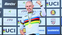 Picture by Olly Hassell/SWpix.com - 06/09/2026 - Cycling - 2026 UCI Para-cycling Road World Championships - Huntsville, Alabama, United States of America podium - Men T2 Road Race - Tim Celen (Belgium) wins the Gold Medal to become World Champion